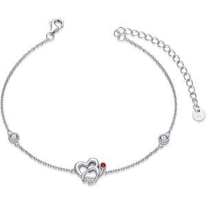 Simualated Ruby Stethoscope Silver Heart Charm Bracelet with Birthstone Crystals